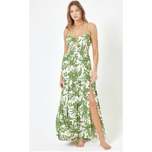 L Space Calla Sundress Green White Tiered Maxi Tropical CALDR24 Size Large NWT
